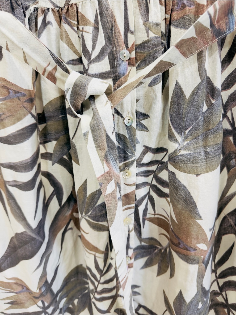 Laura Bianchi 100% Linen Leaf Print Sleeveless Shirt Dress Belted size S - Picture 6 of 10